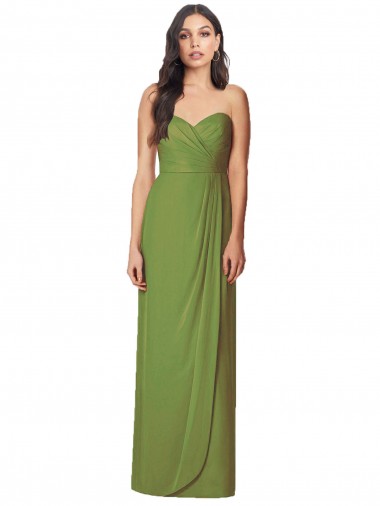 Sleeveless Strapless Soft Chiffon Olive Green Long Bridesmaid Dress Cardiff