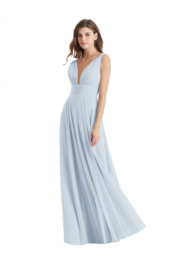 Sleeveless V-Neck Lxue Chiffon Sea Glass Long Bridesmaid Dress Cardiff