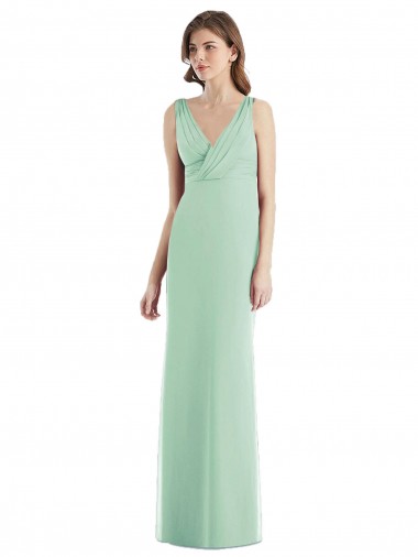 Sleeveless V-Neck Chiffon Mint Green Long Bridesmaid Dress / Evening Dress Cardiff