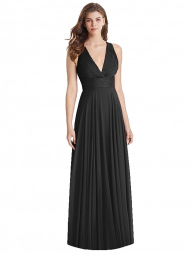 Sleeveless V-Neck Soft Chiffon Black Long Bridesmaid Dress Cardiff