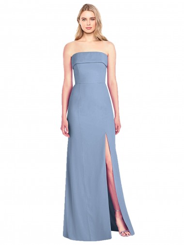 Sleeveless Strapless Soft Chiffon Dusty Blue Trumpet Long Bridesmaid Dress Cardiff