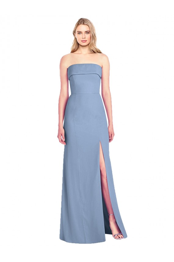 Sleeveless Strapless Soft Chiffon Dusty Blue Trumpet Long Bridesmaid Dress Cardiff