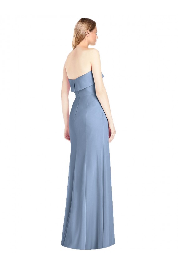 Sleeveless Strapless Soft Chiffon Dusty Blue Trumpet Long Bridesmaid Dress Cardiff