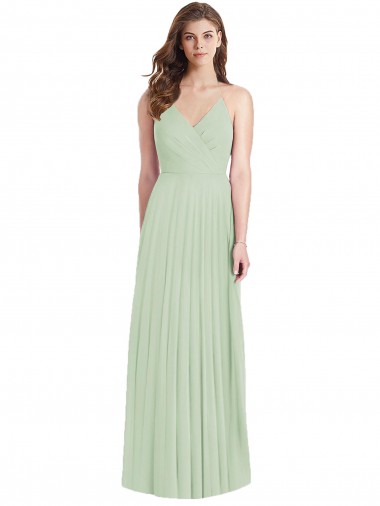 Cold Shoulder V-Neck Soft Chiffon Sage Long Semi Formal Evening Dress / Bridesmaid Dress Cardiff