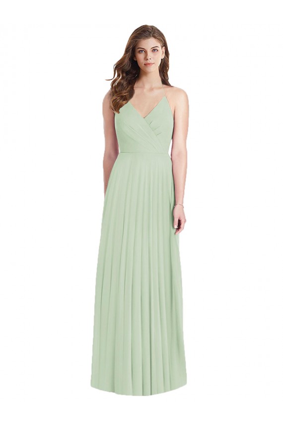 Cold Shoulder V-Neck Soft Chiffon Sage Long Semi Formal Evening Dress / Bridesmaid Dress Cardiff