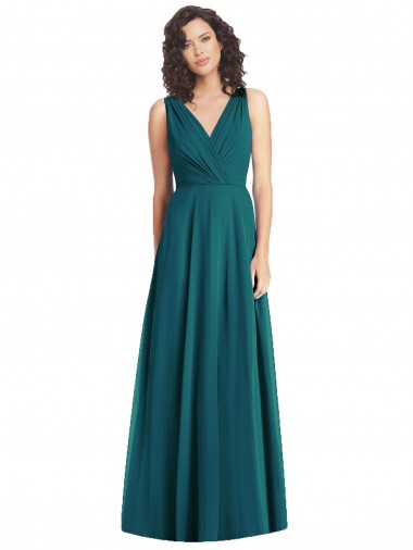 Sleeveless V-Neck Chiffon Hunter Long Wedding Party Dress Cardiff