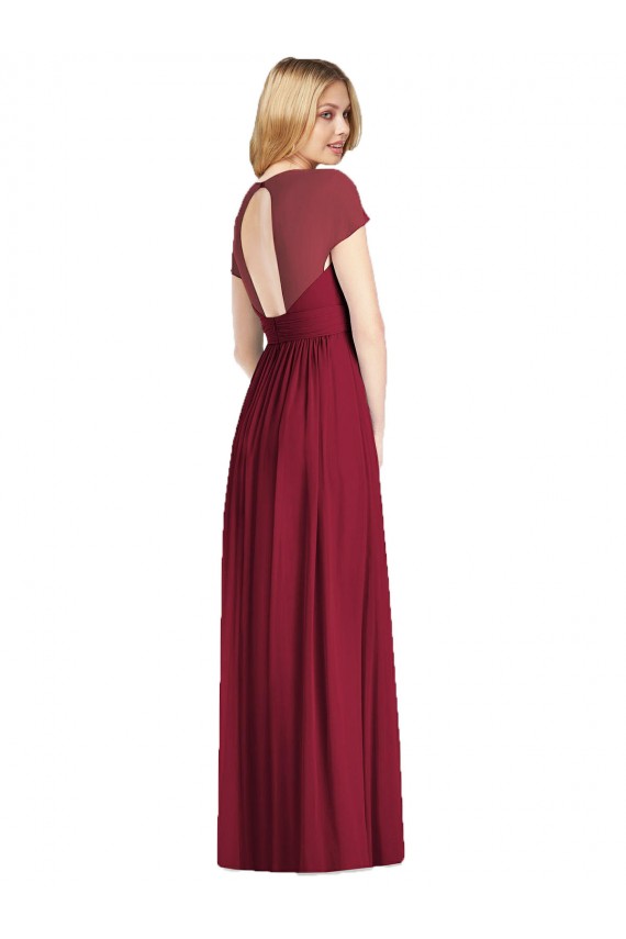 Cap Sleeves V-Neck Soft Chiffon Dark Navy Long Bridesmaid Dress Cardiff