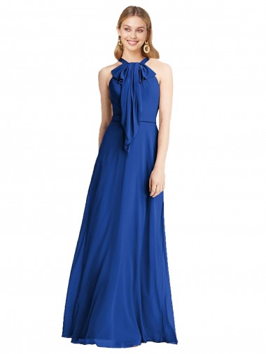 Sleeveless Halter Neck Soft Chiffon Royal Blue Long Bridesmaid Dress Cardiff