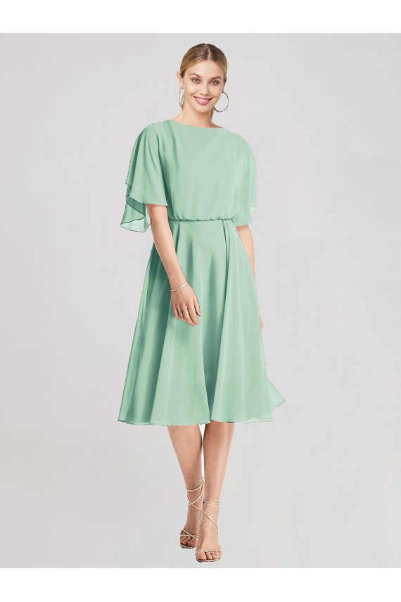 Flutter Sleeves Soft Chiffon Mint Green Knee Length Bridesmaid Dress Cardiff