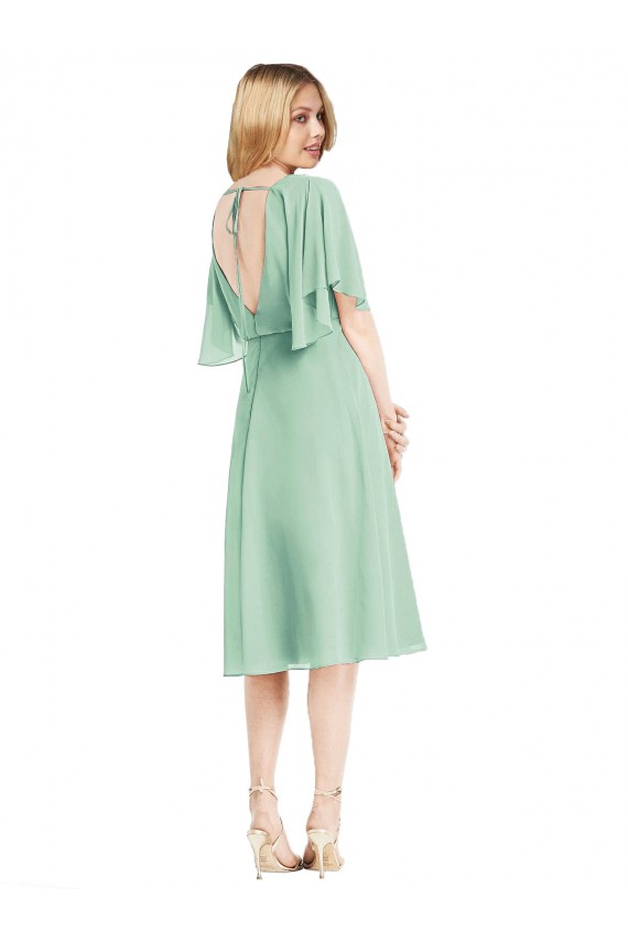 Flutter Sleeves Soft Chiffon Mint Green Knee Length Bridesmaid Dress Cardiff