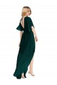 Flutter Sleeves Round Neck Soft Chiffon Ever Green High Low Bridesmaid Dress Cardiff