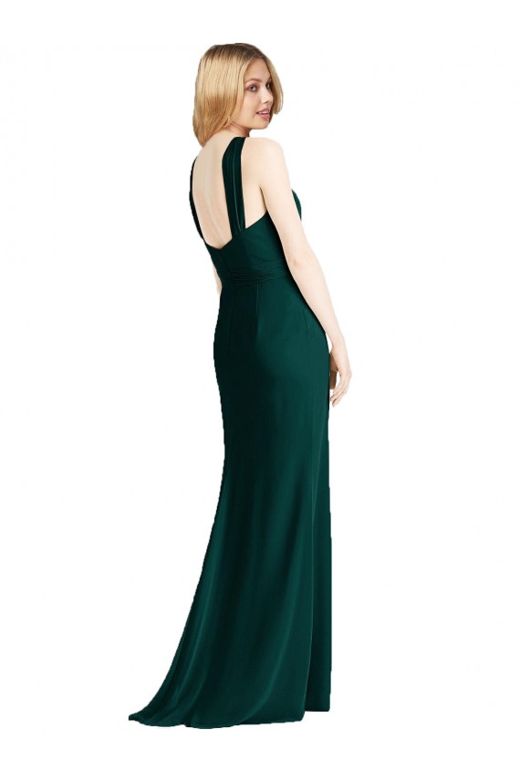 Sleeveless Halter Neck Soft Chiffon Ever Green Trumpet Long Bridesmaid Dress Cardiff