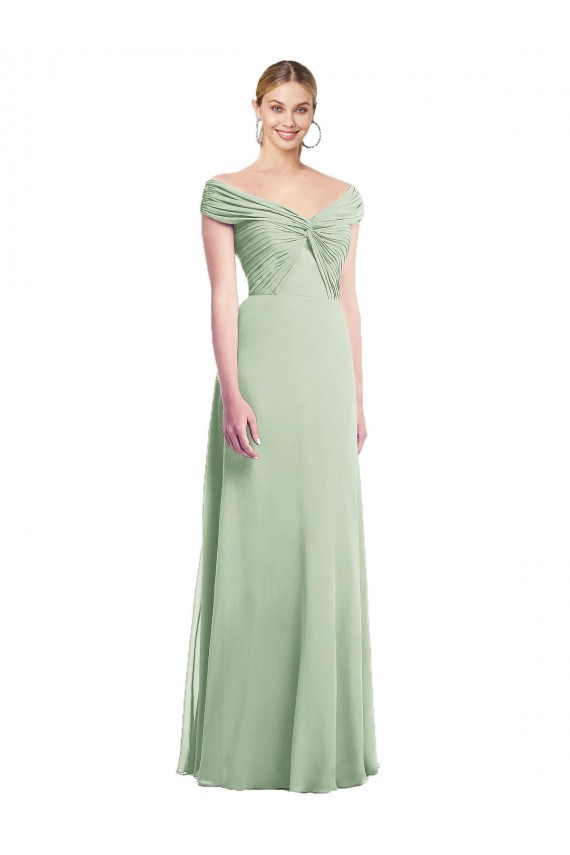 Sleeveless Off the Shoulder Soft Chiffon Sage Trumpet Long Bridesmaid Dress Cardiff