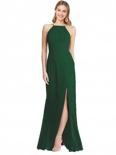 Sleeveless High Neck Soft Chiffon Dark Green Long Semi Formal Evening Dress / Bridesmaid Dress Cardiff