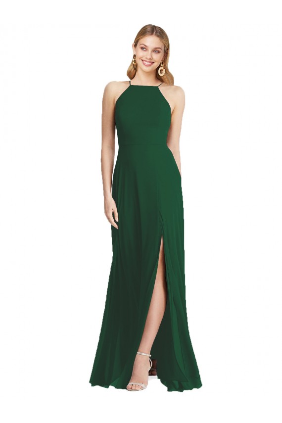 Sleeveless High Neck Soft Chiffon Dark Green Long Semi Formal Evening Dress / Bridesmaid Dress Cardiff