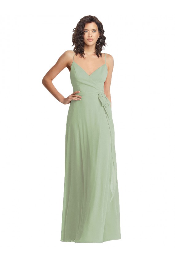 Sleeveless V-Neck Soft Chiffon Smoke Green Long Formal Evening Gown / Bridesmaid Dress Cardiff