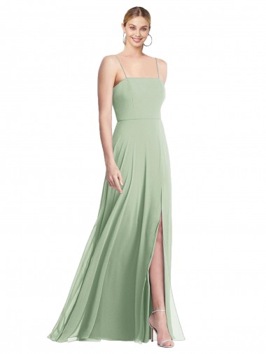 Sleeveless Square Neck Soft Chiffon Sage Long Formal Evening Gown / Bridesmaid Dress Cardiff