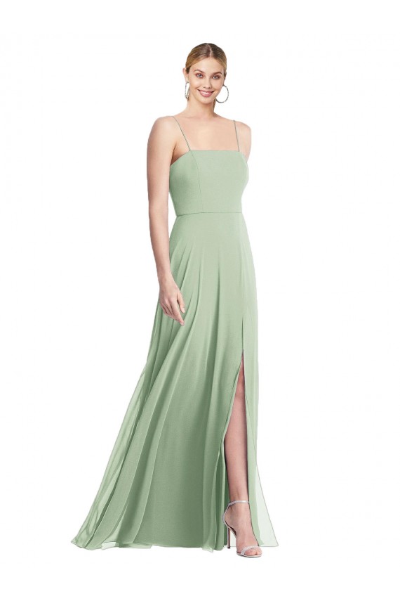 Sleeveless Square Neck Soft Chiffon Sage Long Formal Evening Gown / Bridesmaid Dress Cardiff
