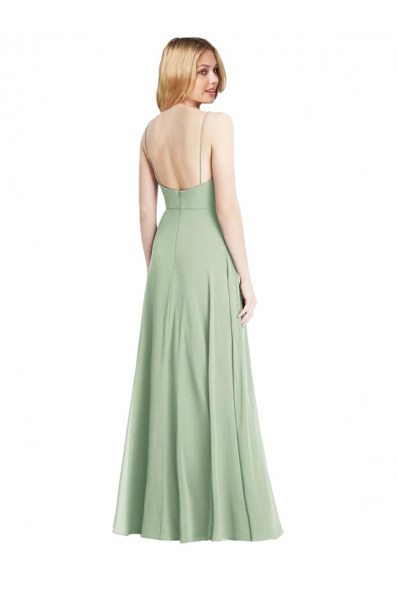 Sleeveless Square Neck Soft Chiffon Sage Long Formal Evening Gown / Bridesmaid Dress Cardiff