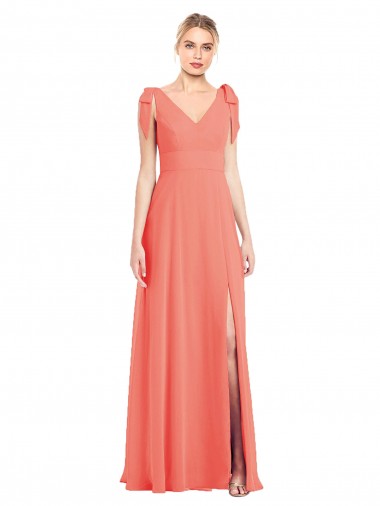 Sleeveless V-Neck Soft Chiffon Coral Trumpet Long Bridesmaid Dress Cardiff