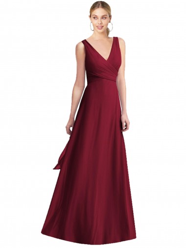Sleeveless V-Neck Chiffon Burgundy Long Floor Length Bridesmaid Dress Cardiff