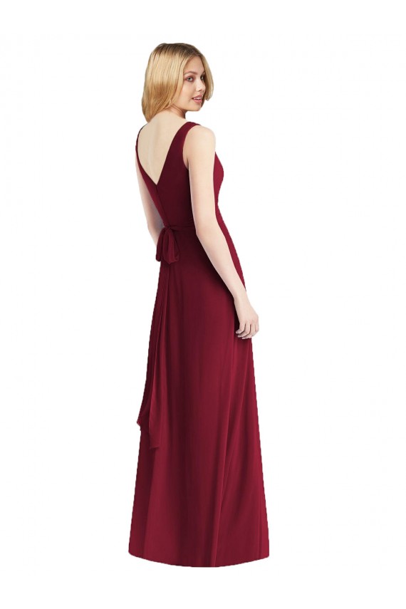 Sleeveless V-Neck Chiffon Burgundy Long Floor Length Bridesmaid Dress Cardiff