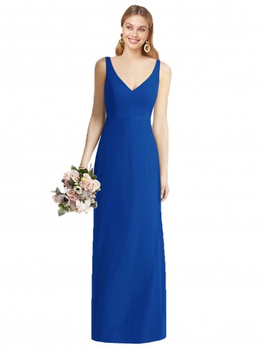 Sleeveless Strapless Soft Chiffon Royal Blue Long Bridesmaid Dress Cardiff