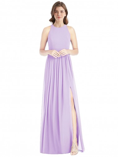 Sleeveless Halter Neck Soft Chiffon Lilac Long Bridesmaid Dress Cardiff