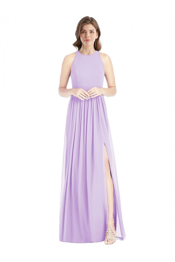 Sleeveless Halter Neck Soft Chiffon Lilac Long Bridesmaid Dress Cardiff
