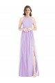 Sleeveless Halter Neck Soft Chiffon Lilac Long Bridesmaid Dress Cardiff