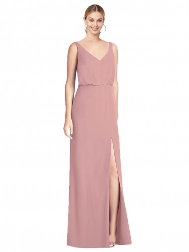 Sleeveless V-Neck Soft Chiffon Dusty Pink Long Bridesmaid Dress Cardiff