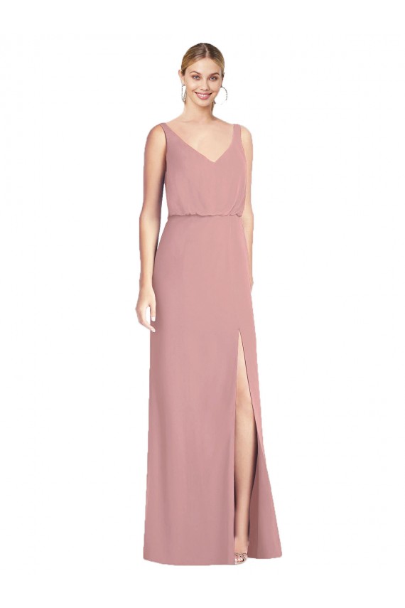 Sleeveless V-Neck Soft Chiffon Dusty Pink Long Bridesmaid Dress Cardiff