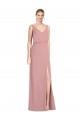 Sleeveless V-Neck Soft Chiffon Dusty Pink Long Bridesmaid Dress Cardiff