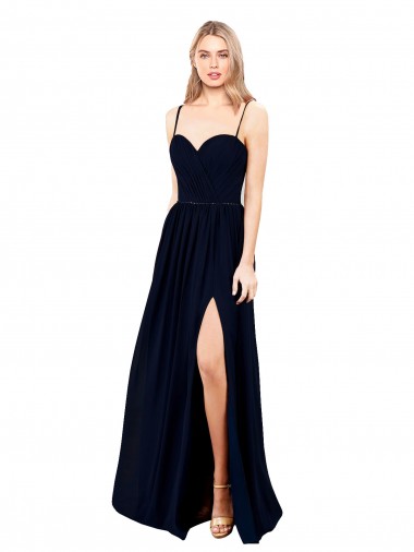 Sleeveless Sweetheart Soft Chiffon Dark Navy Long Formal Evening Gown / Bridesmaid Dress Cardiff