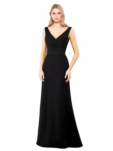 Sleeveless V-Neck Soft Chiffon Black Long Prom Dress / Bridesmaid Dress Cardiff