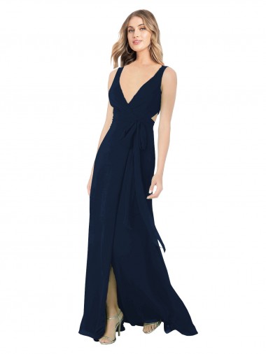Sleeveless V-Neck Chiffon Dark Navy Long Bridesmaid Dress / Evening Dress Cardiff