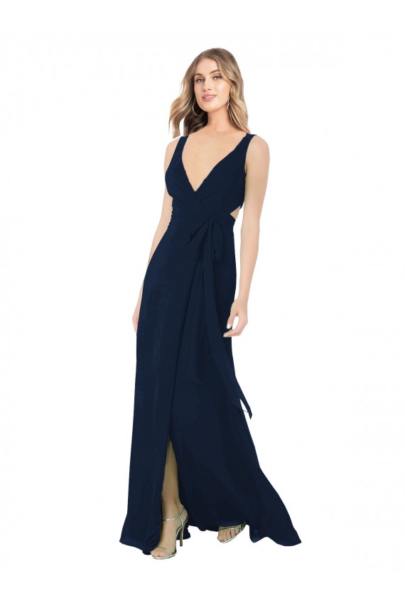 Sleeveless V-Neck Chiffon Dark Navy Long Bridesmaid Dress / Evening Dress Cardiff