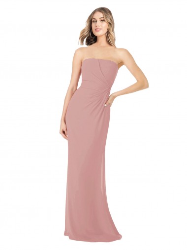 Sleeveless Strapless Soft Chiffon Dusty Pink Long Bridesmaid Dress Cardiff