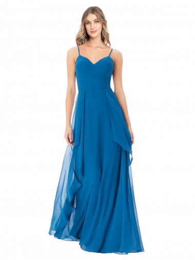 Sleeveless Sweetheart Soft Chiffon Peacock Blue Long Bridesmaid Dress Cardiff