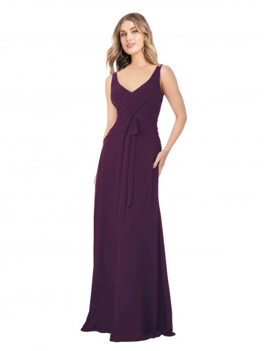 Sleeveless V-Neck Chiffon Grape Long Floor Length Bridesmaid Dress Cardiff