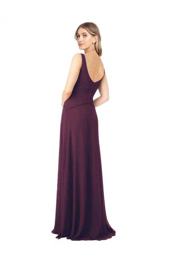 Sleeveless V-Neck Chiffon Grape Long Floor Length Bridesmaid Dress Cardiff