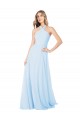 Sleeveless High Neck Chiffon Light Sky Blue Long Bridesmaid Dress / Evening Gowns Cardiff