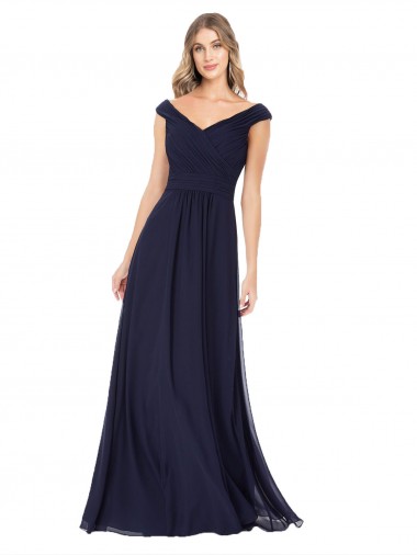 Sleeveless Off the Shoulder Soft Chiffon Dark Navy Long Evening Dress / Bridesmaid Dress Cardiff