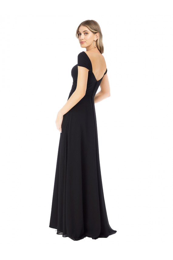 Cap Sleeves Sweetheart Soft Chiffon Black Long Bridesmaid Dress Cardiff