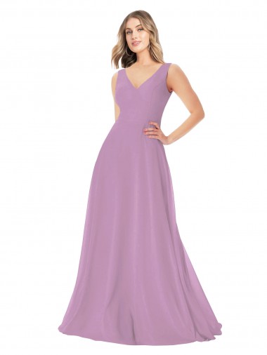 Sleeveless V-Neck Soft Chiffon Dark Lavender Long Bridal Party Dress Cardiff