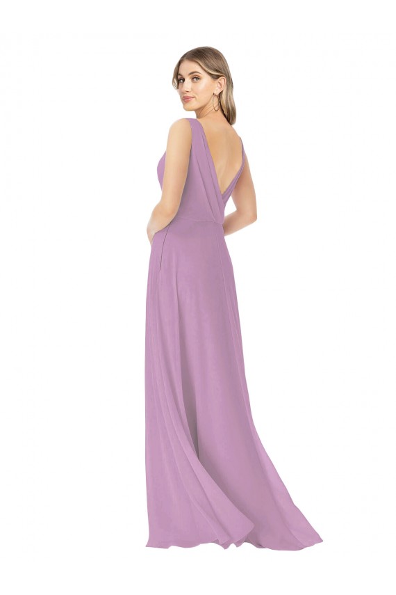 Sleeveless V-Neck Soft Chiffon Dark Lavender Long Bridal Party Dress Cardiff