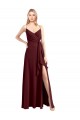 Sleeveless V-Neck Chiffon Burgundy Gold Long Floor Length Bridesmaid Dress Cardiff