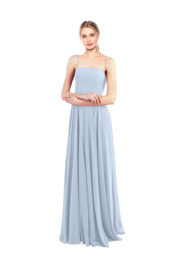 Sleeveless Square Neck Soft Chiffon Light Sky Blue Long Bridesmaid Dress Cardiff