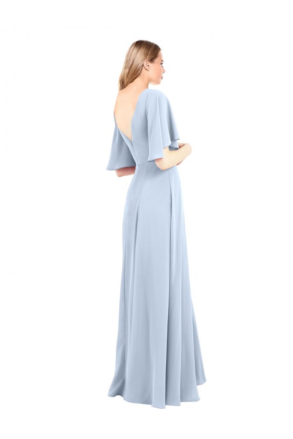 Flutter Sleeves V-Neck Chiffon Light Sky Blue Long Bridesmaid Dress / Evening Dress Cardiff
