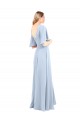 Flutter Sleeves V-Neck Chiffon Light Sky Blue Long Bridesmaid Dress / Evening Dress Cardiff